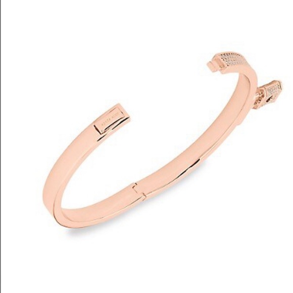 Authentic Kate Spade Lock And Spade Rose Goldtone & Cubic Zirconia Pavé Bangle - Picture 2 of 2